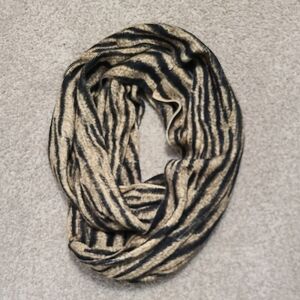 Michael Kors Black and Tan Infinity Scarf with Zebra Pattern